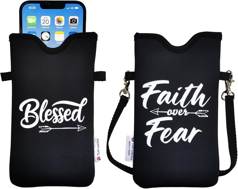 Tainada Men Women Neoprene Phone Sleeve Pouch Case Bag with Crossbody Strap/Neck Lanyard for iPhone 17/16/15 Pro Max, Air, 16/15 Plus, 16e, Samsung S25, A56, Google Pixel 10 (Blessed) - Image 1